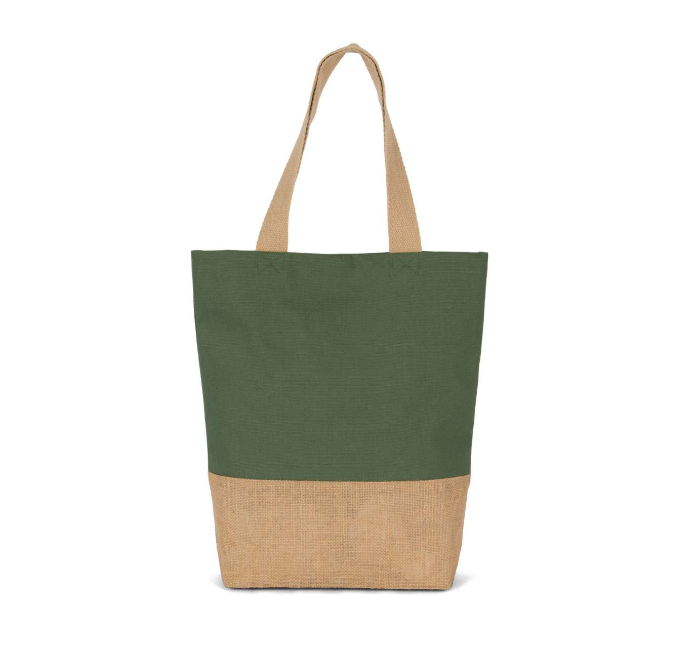 SHOPPING BAG IN COTTON AND BONDED JUTE THREADS - Dusty Light Green/Natural - Main