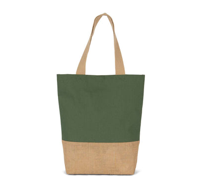 SHOPPING BAG IN COTTON AND BONDED JUTE THREADS - Dusty Light Green/Natural - Main