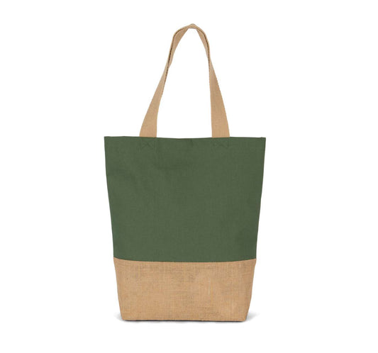 SHOPPING BAG IN COTTON AND BONDED JUTE THREADS - Dusty Light Green/Natural - Main