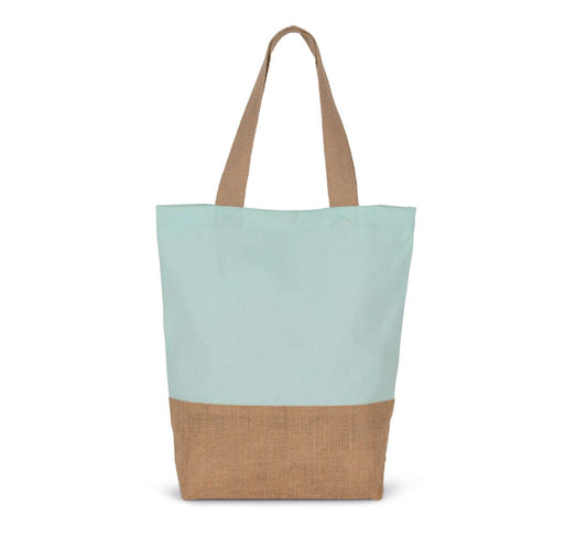 SHOPPING BAG IN COTTON AND BONDED JUTE THREADS - Ice Mint/Natural - Main