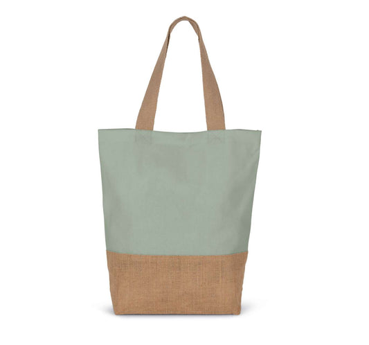 SHOPPING BAG IN COTTON AND BONDED JUTE THREADS - Sage/Natural - Main