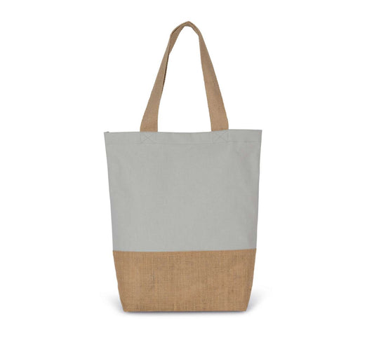 SHOPPING BAG IN COTTON AND BONDED JUTE THREADS - Snow Grey/Natural - Main