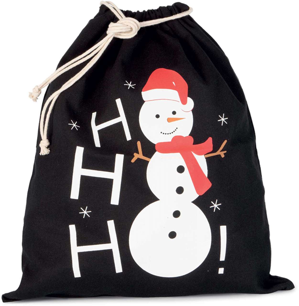 COTTON BAG WITH SNOWMAN DESIGN AND DRAWCORD CLOSURE - Black - Main