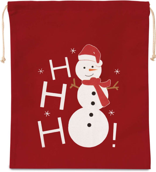 COTTON BAG WITH SNOWMAN DESIGN AND DRAWCORD CLOSURE - Cherry Red - Main