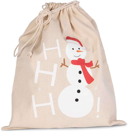 COTTON BAG WITH SNOWMAN DESIGN AND DRAWCORD CLOSURE - Natural - Main