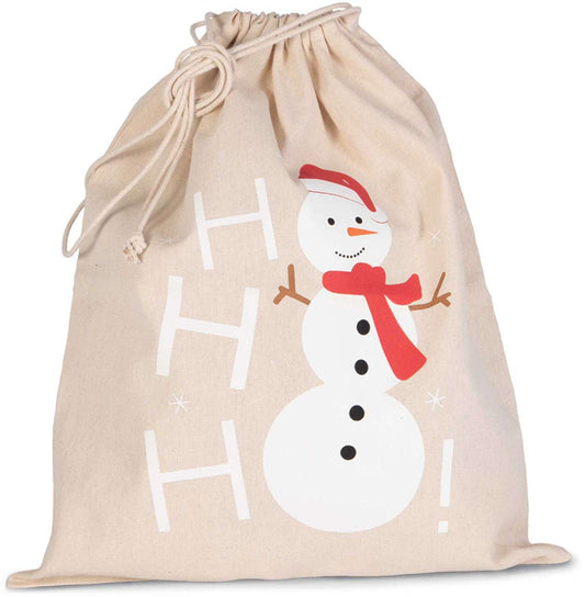 COTTON BAG WITH SNOWMAN DESIGN AND DRAWCORD CLOSURE - Natural - Main
