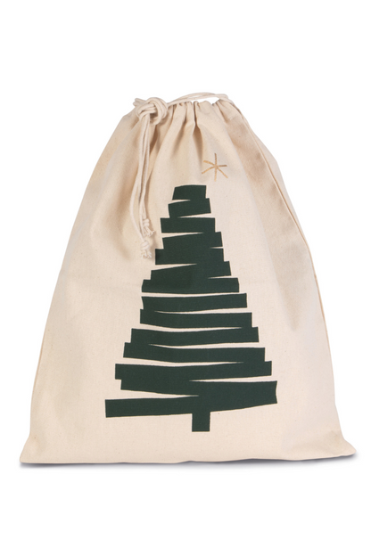 COTTON BAG WITH CHRISTMAS TREE DESIGN AND DRAWCORD CLOSURE - Black - Model