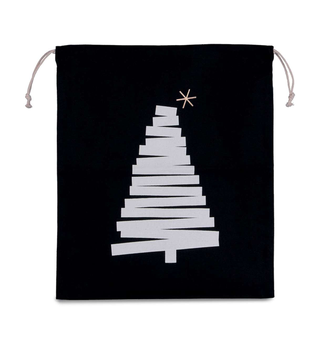 COTTON BAG WITH CHRISTMAS TREE DESIGN AND DRAWCORD CLOSURE - Black - Main