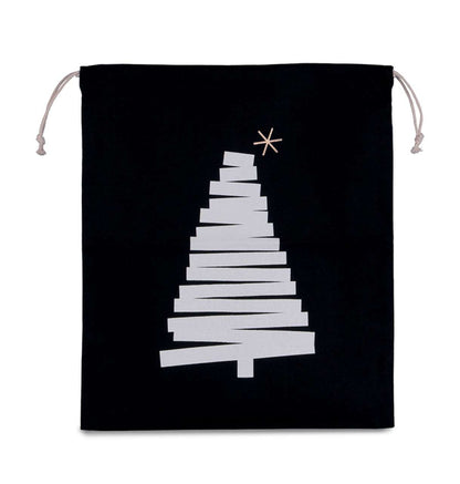 COTTON BAG WITH CHRISTMAS TREE DESIGN AND DRAWCORD CLOSURE - Black - Main