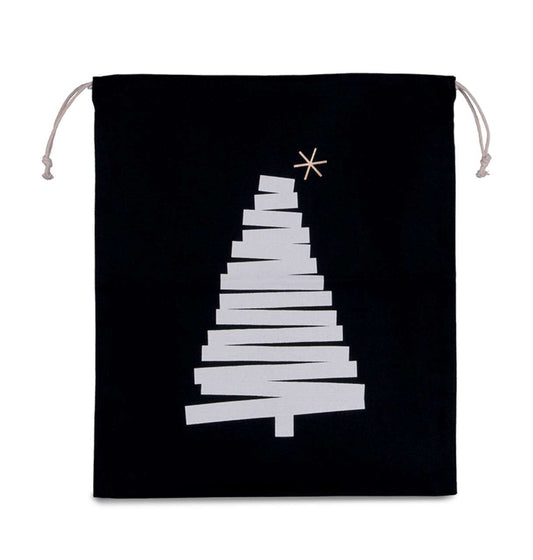 COTTON BAG WITH CHRISTMAS TREE DESIGN AND DRAWCORD CLOSURE - Black - Main