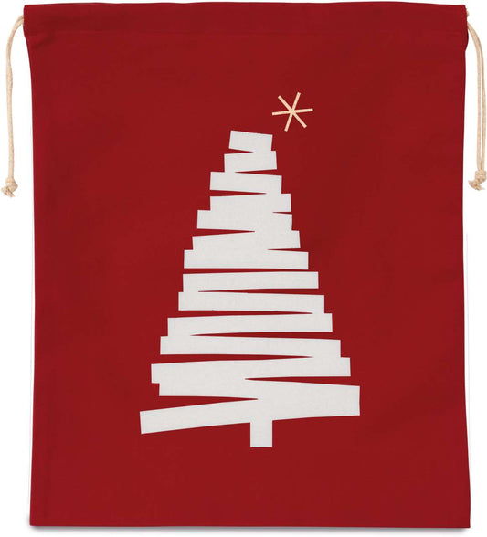 COTTON BAG WITH CHRISTMAS TREE DESIGN AND DRAWCORD CLOSURE - Cherry Red - Main