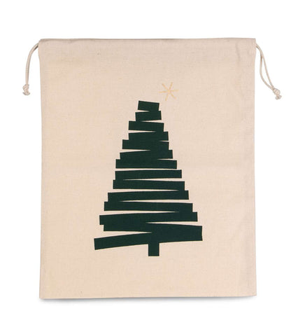 COTTON BAG WITH CHRISTMAS TREE DESIGN AND DRAWCORD CLOSURE - Natural - Main