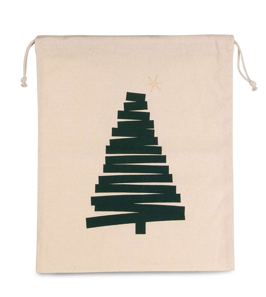 COTTON BAG WITH CHRISTMAS TREE DESIGN AND DRAWCORD CLOSURE - Natural - Main