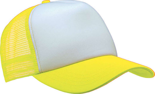 TRUCKER MESH CAP - 5 PANELS - White/Fluorescent Yellow - Main