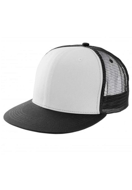 TRUCKER FLAT PEAK CAP - 6 PANELS - White/Black - Main