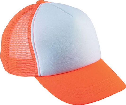 KIDS' TRUCKER MESH CAP - 5 PANELS - White/Fluorescent Orange - Main