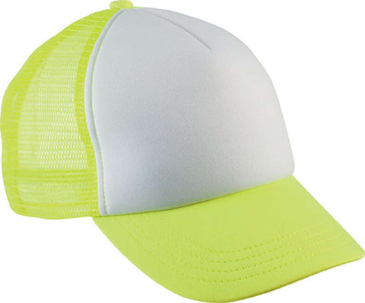 KIDS' TRUCKER MESH CAP - 5 PANELS - White/Fluorescent Yellow - Main