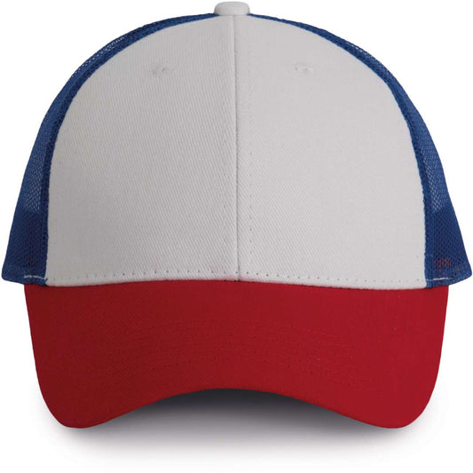 TRUCKER CAP - 6 PANELS - White/Red/Royal Blue - colorimageurl