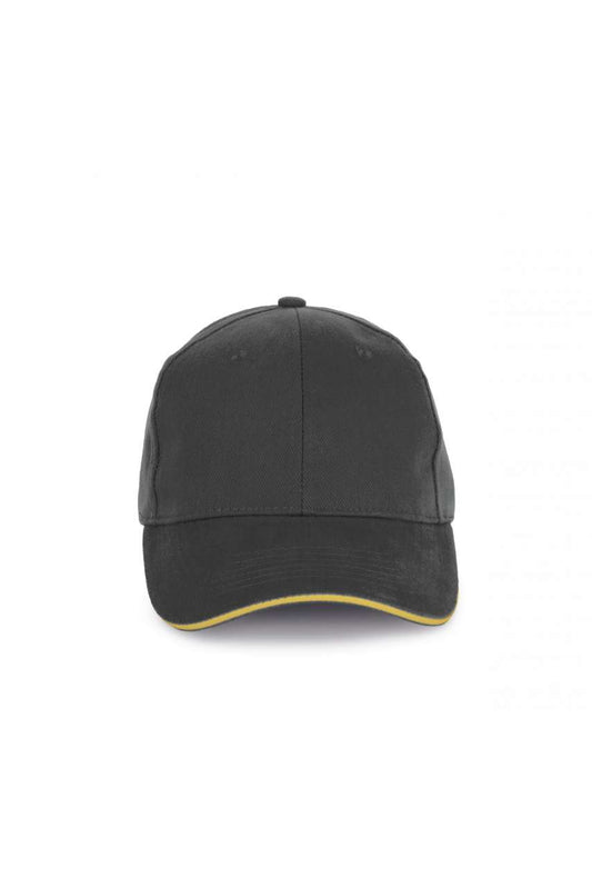 CAP IN ORGANIC COTTON WITH CONTRASTING SANDWICH PEAK - 6 PANELS - Iron Grey/Pineapple - colorimageurl