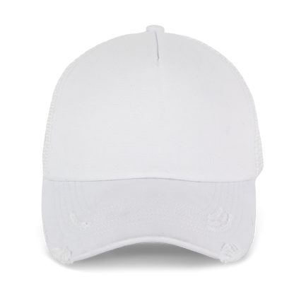 DESTROYED COTTON 5 PANEL TRUCKER WITH SOFT FRONT PANEL - Washed White - Main