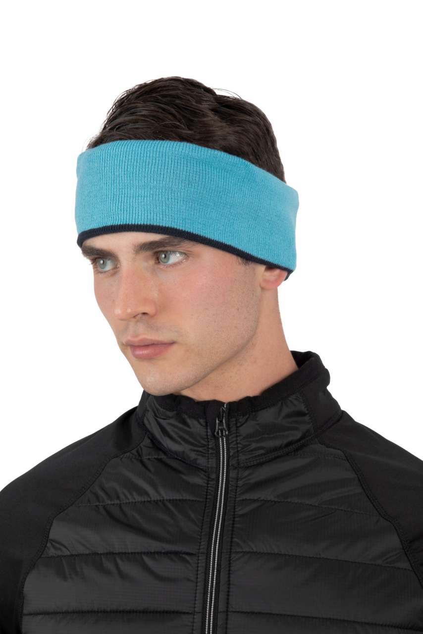 REVERSIBLE KNITTED HEADBAND - Fuchsia/Light Grey - Model