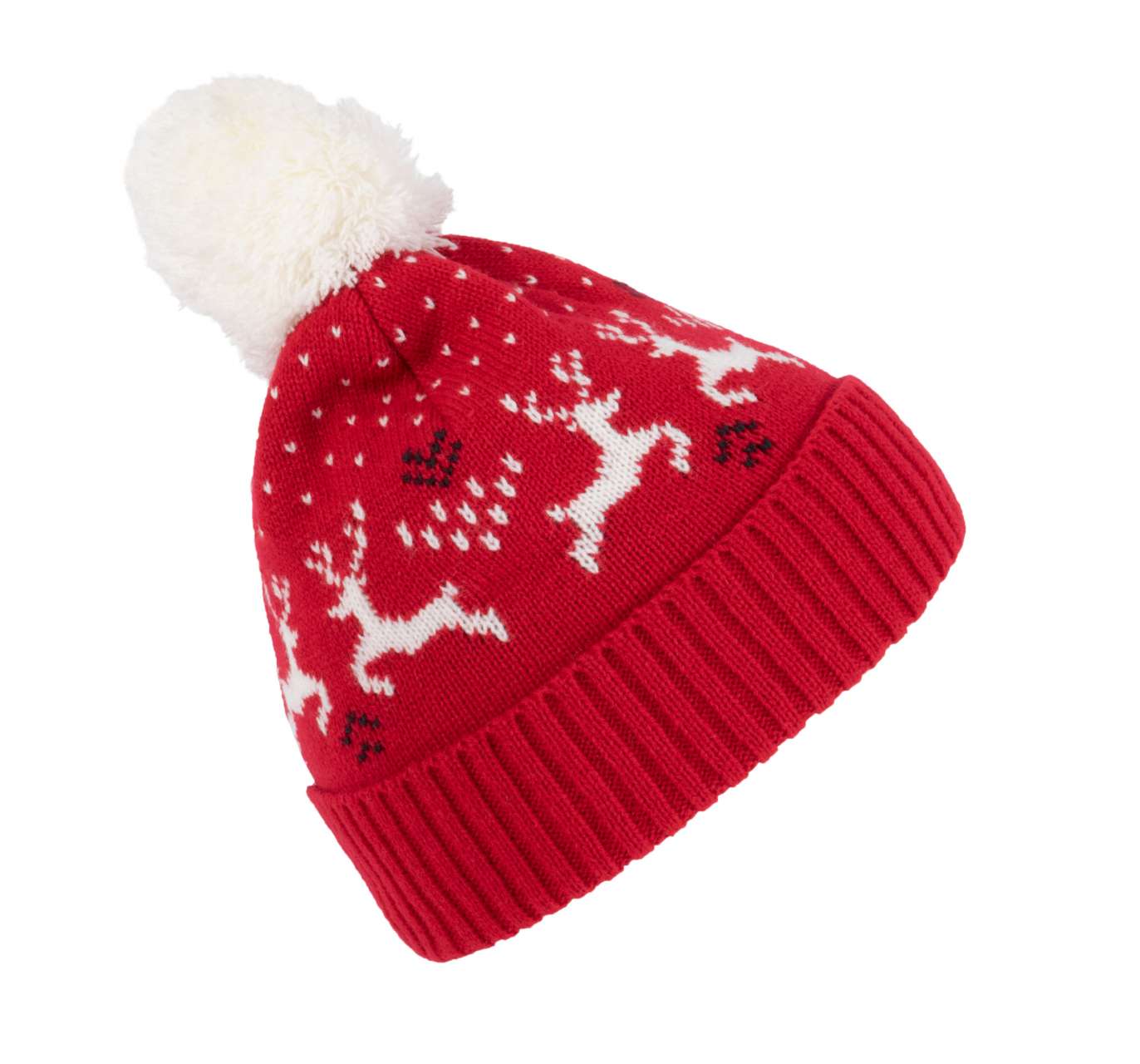 WINTER BEANIE WITH REINDEER DESIGN - Cherry Red/Natural - colorimageurl