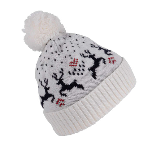 WINTER BEANIE WITH REINDEER DESIGN - Natural/Night Navy - colorimageurl