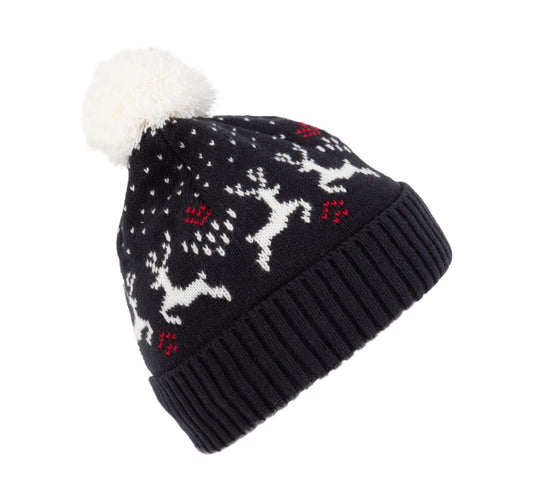 WINTER BEANIE WITH REINDEER DESIGN - Night Navy/Natural - colorimageurl