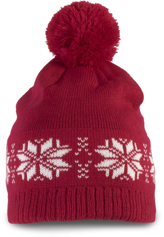 FAIR ISLE KNIT BEANIE - Cherry Red - colorimageurl