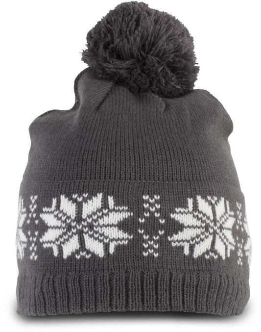FAIR ISLE KNIT BEANIE - Steel Grey - colorimageurl