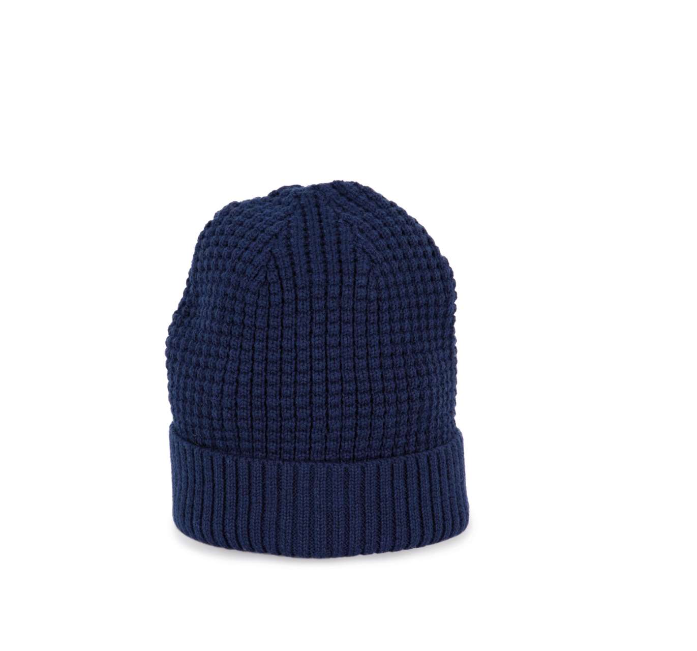 KNITTED BEANIE WITH RECYCLED YARN - Dark Indigo Heather - Model