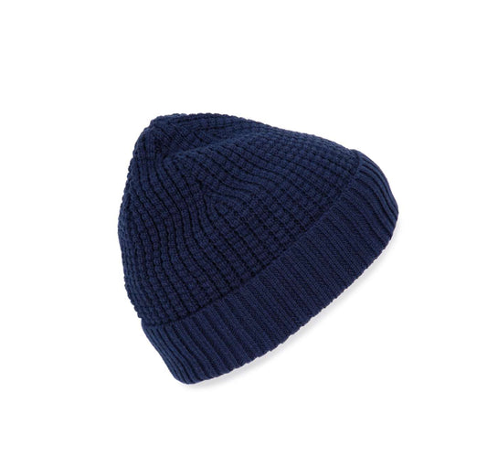KNITTED BEANIE WITH RECYCLED YARN - Dark Indigo Heather - Main