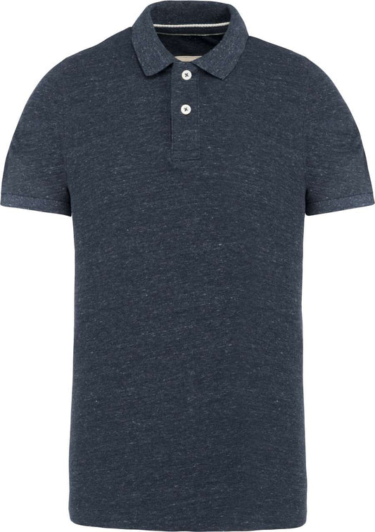 MEN'S VINTAGE SHORT SLEEVE POLO SHIRT - Night Blue Heather - colorimageurl
