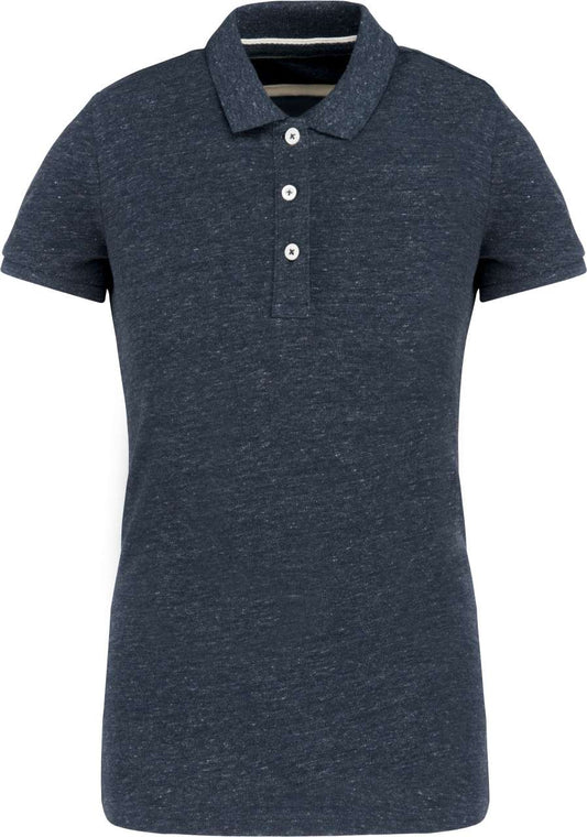 LADIES' VINTAGE SHORT SLEEVE POLO SHIRT - Night Blue Heather - colorimageurl