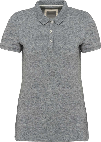 LADIES' VINTAGE SHORT SLEEVE POLO SHIRT - Slub Grey Heather - colorimageurl
