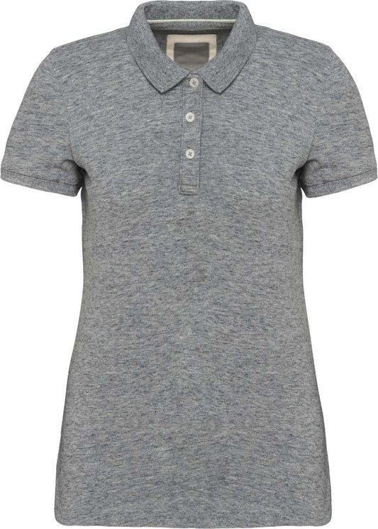 LADIES' VINTAGE SHORT SLEEVE POLO SHIRT - Slub Grey Heather - colorimageurl