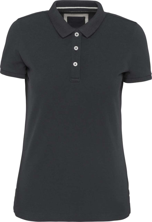 LADIES' VINTAGE SHORT SLEEVE POLO SHIRT - Vintage Charcoal - colorimageurl