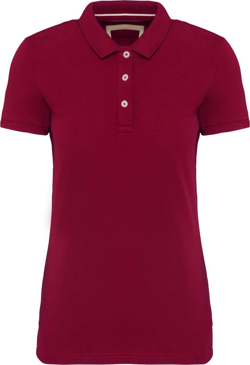 LADIES' VINTAGE SHORT SLEEVE POLO SHIRT - Vintage Dark Red - colorimageurl