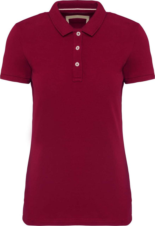 LADIES' VINTAGE SHORT SLEEVE POLO SHIRT - Vintage Dark Red - colorimageurl