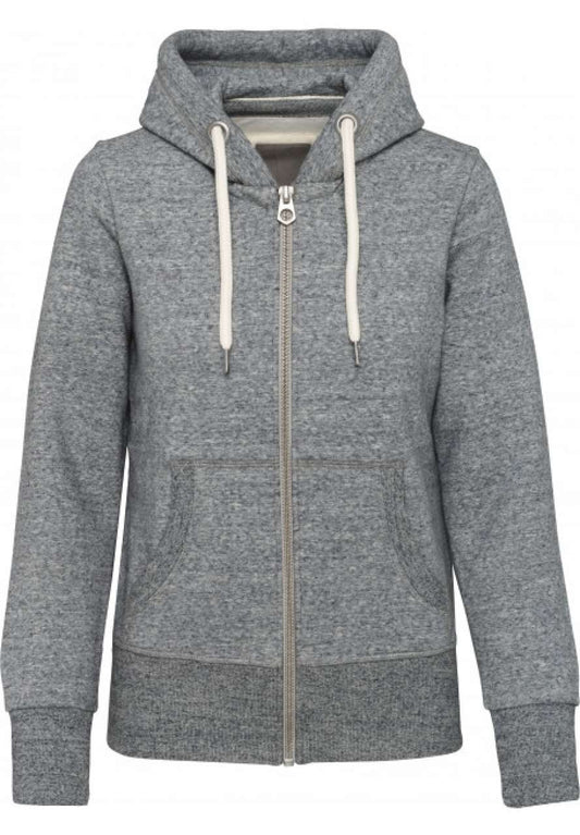 LADIES' VINTAGE ZIPPED HOODED SWEATSHIRT - Slub Grey Heather - colorimageurl