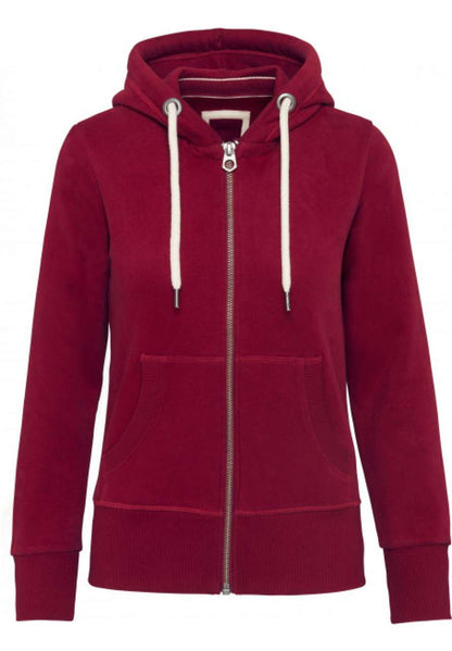 LADIES' VINTAGE ZIPPED HOODED SWEATSHIRT - Vintage Dark Red - colorimageurl