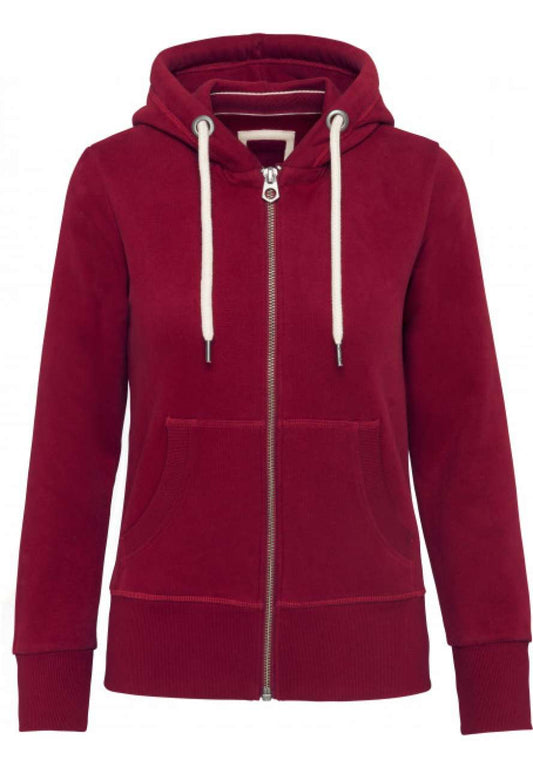 LADIES' VINTAGE ZIPPED HOODED SWEATSHIRT - Vintage Dark Red - colorimageurl