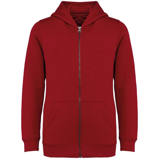 ECO-FRIENDLY KIDS’ FULL ZIP HOODED SWEATSHIRT - Hibiscus Red - colorimageurl