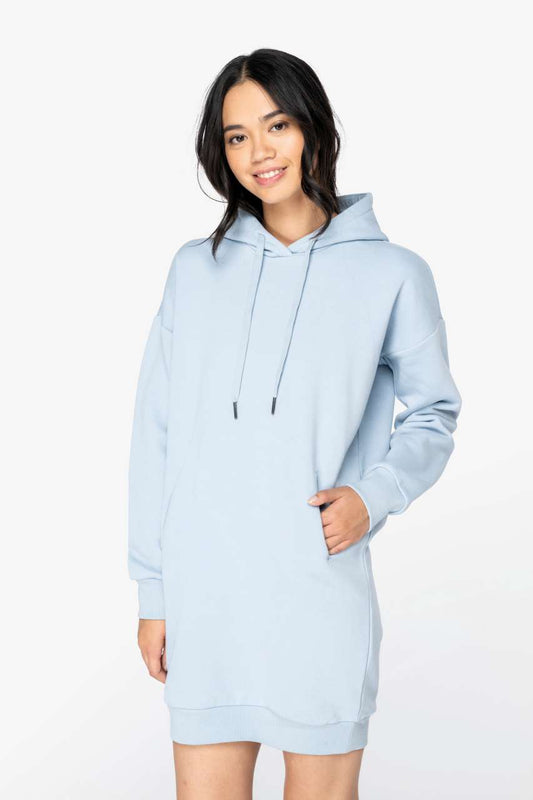 LADIES' ECO-FRIENDLY HOODED SWEATSHIRT DRESS - Ivory - colorimageurl