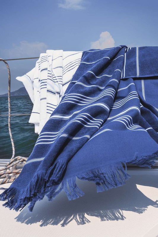 OLIMA STRIPED BEACH&SPA PESHTEMAL TOWEL - White/Light Navy - colorimageurl