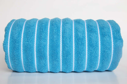 OLIMA BEACH STRIPED TOWEL - Caribbean Blue/White - colorimageurl