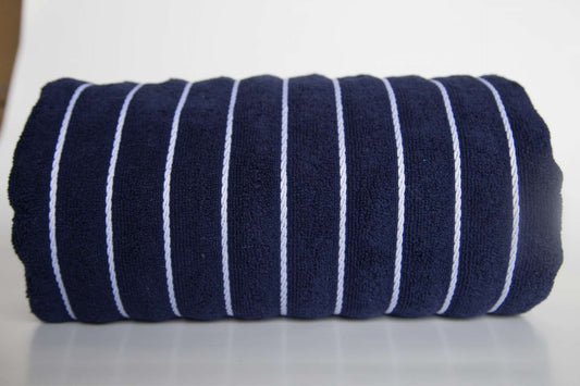 OLIMA BEACH STRIPED TOWEL - Navy/White - colorimageurl