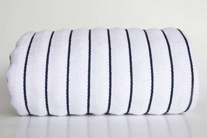 OLIMA BEACH STRIPED TOWEL - White/Navy - colorimageurl