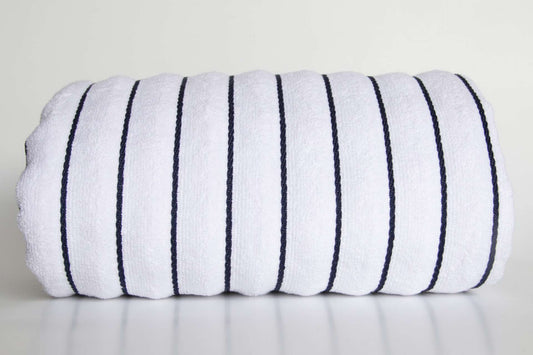 OLIMA BEACH STRIPED TOWEL - White/Navy - colorimageurl