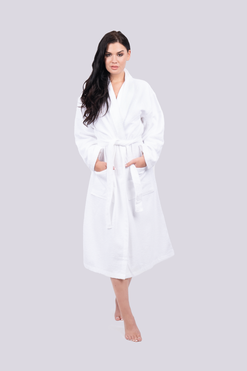 OLIMA TERRY BATHROBE - White - modelimageurl